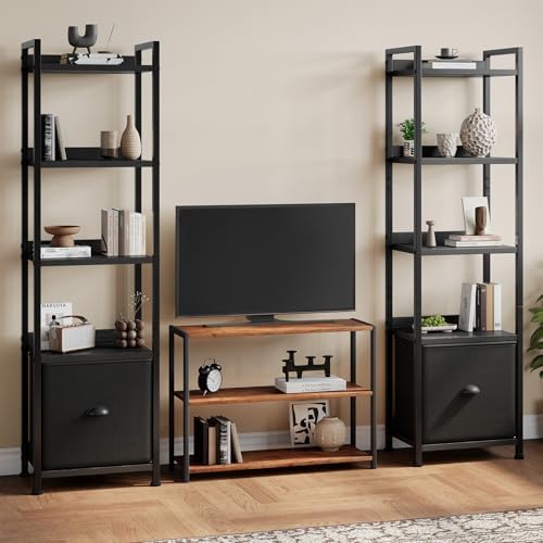 OLIXIS 5 Tier Bookshelf with Fabric Drawer, Tall Narrow Bookcase with Shelf