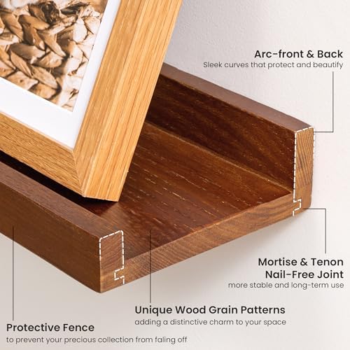 Acovy Solid Ash Wood Picture Ledge Shelf, 56 Inch, Walnut, Set of 2