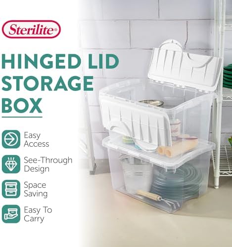 Sterilite 6-Pack Stackable Storage Bin with Lid, Clear Plastic Design, 48 Quart