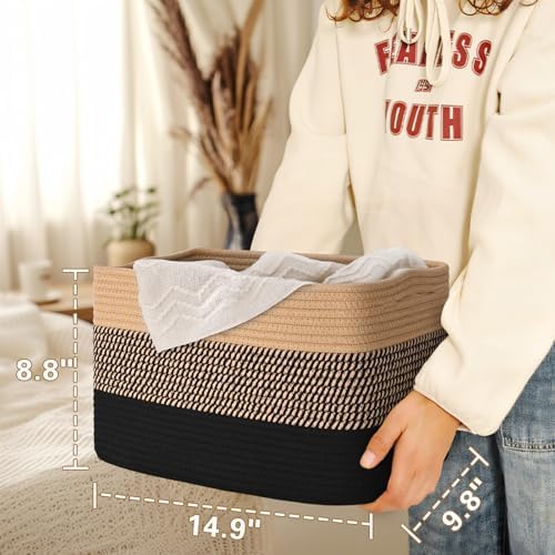 Baskets for Organizing, Storage Baskets, 3 Pack Baskets for Shelfves, 15"×10"×9" Woven Basket, toy storage bins, bins for organization