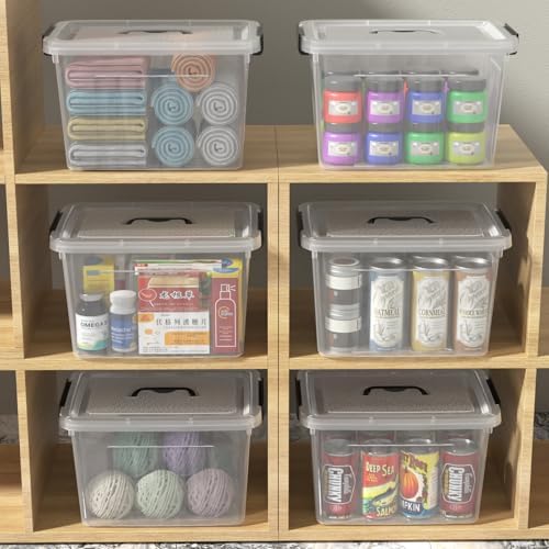 Clear Storage Latch Bin 12 Quart, Plastic Organizing Box, 6-Pack