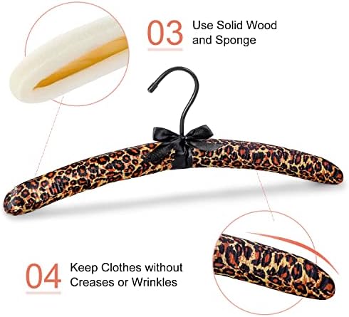 TOPIA HANGER Satin Padded Hangers for Women Clothing 17inch 10 Pack Leopard