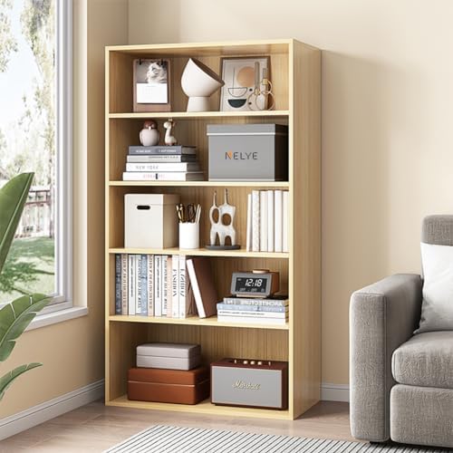 NELYE 5 Tier Open Shelf Bookcase, 23.62" x 9.53" x 52.17" in, Oak