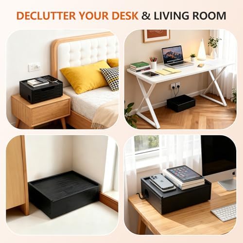 Wooden Cable Management Box - A Stylish Cable Storage Box, Suitable for Power sockets, USB Hiding, TV Cables, Desktop an