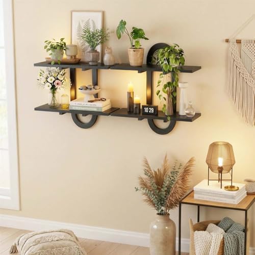 Floating Shelves, 2Pcs Wall Mounted Shelves with 2-Tier Bathroom Hanging Storage Shelves Set for Living Room Bedroom Bat