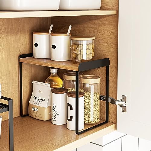 Mitus Stacking Wood Shelf Organizer, Counter Cabinet Storage Rack, 12 inch
