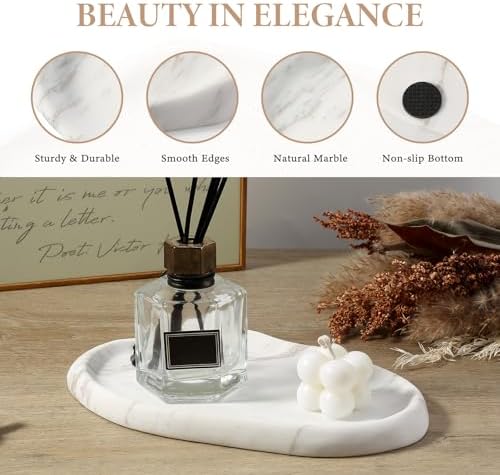 Koville Luxurious Natural White Marble Vanity Tray, Cloud Shape Serving Stone Key Tray for Home Decor, 10" x 7" Marble S