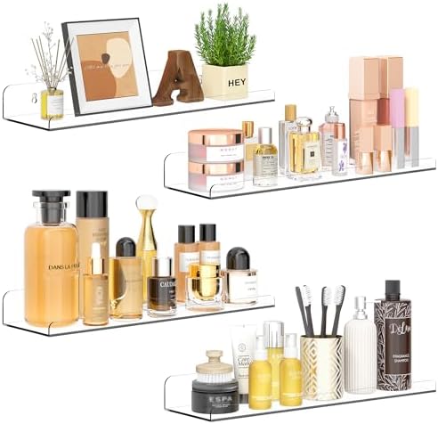 Qukaka 15" Clear Floating Shelves for Wall, 4 Pack Display Ledges