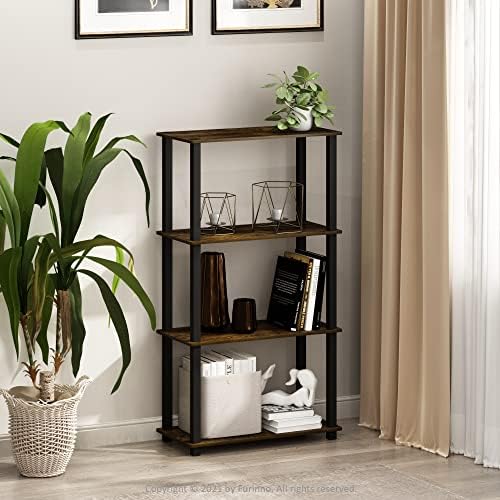 Furinno TURN-S-TUBE Storage Shelves, 4-Tier Book Shelf, Corner Shelf, Toolless Open Shelves, for Organization and Storag