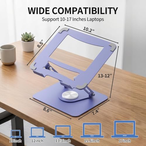 ALASHI Laptop Stand for Desk with 360° Rotating Base, Multi-Angle Adjustable Laptop Stands, Foldable Laptop Riser Compat