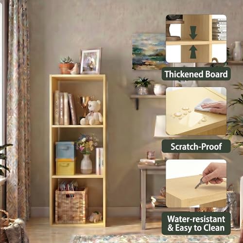 WannabeMyself【Easy Assembly】 3 Cube Storage Organizer with Anti-Tipping Kits,Reversible Open Back Book Shelf, Bookcase f