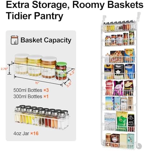 Delamu Over The Door Pantry Organizer, 8-Tier Metal Pantry Door Organization and Storage for Easy Install, Hanging Spice
