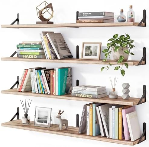 YGEOMER 35.4 in Floating Shelves for Wall, Light Carbonized Brown Set of 4