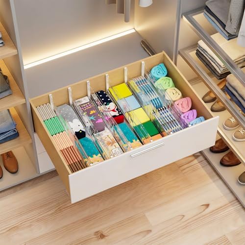 LETGO 5 Pack Drawer Dividers 6" High - Tall Acrylic Drawer Divider for Clothes, 12.3-18" Adjustable Dresser Deep Drawer 