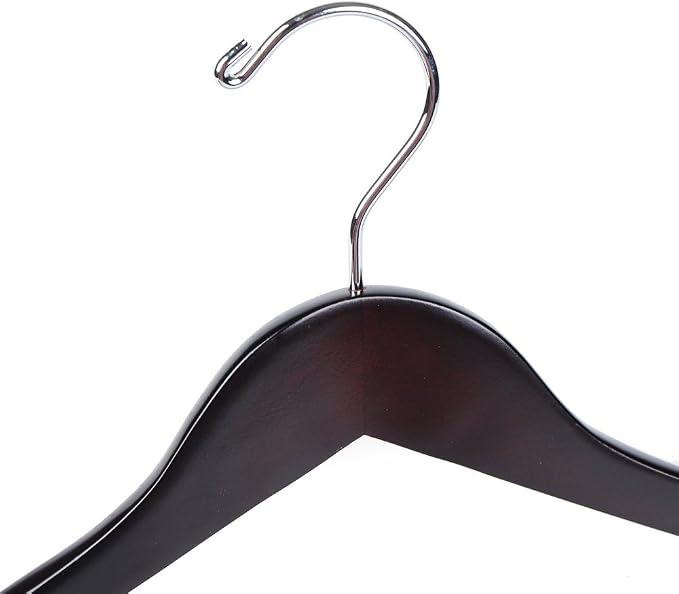 Luxury Wide Shoulder Wooden Hangers 6 Pack, with Velvet Bar, Smooth Mahogany Finish Wood Suit Hanger Coat Hanger for Closet, Holds Upto 20lbs, 360° Swivel Hook, for Jacket, Dress Heavy Clothes Hangers