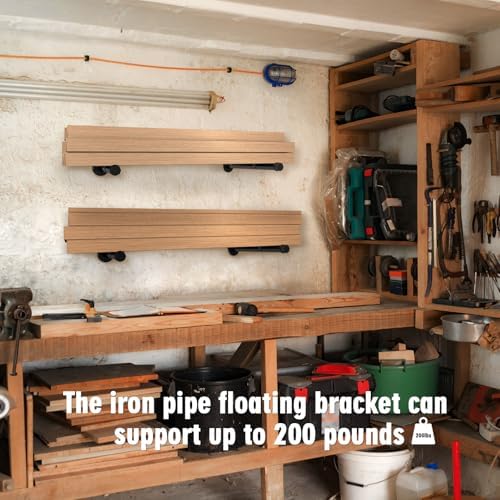 12" Industrial Pipe Shelf Brackets 6 Pack Iron Shelf Bracket Floating Iron Shelves Black Shelving Bracket Heavy Duty for
