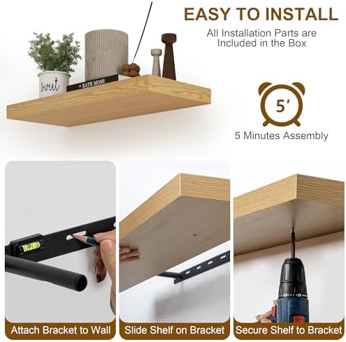 Fun Memories Floating Shelves 36 Inch Long, Deep Floating Shelf for Wall, 36 x 8 Floating Shelves Set of 2, 8 Inch Deep 