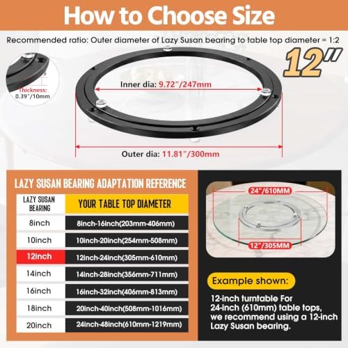 Lazy Susan Hardware 12" Heavy Duty Black Turntable Bearing Swivel Base Kit