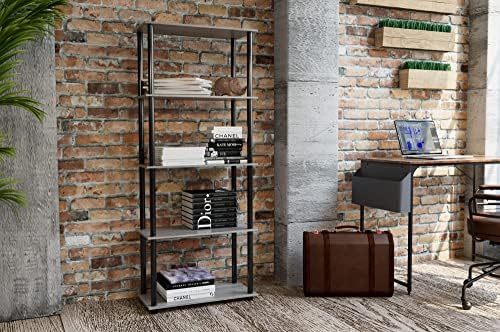 Furinno TURN-N-TUBE Storage Shelves, 5-Tier Book Shelf, Corner Shelf, Toolless Open Shelves, for Organization and Storag