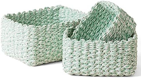LA JOLIE MUSE Paper Rope Storage Baskets for Organizing, Recycled Wicker Storage Basket Container Bins for Shelves Cupbo