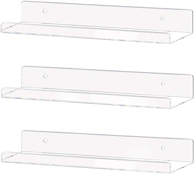 Weiai Clear Acrylic Shelves 15" Invisible Floating Wall Mount Display Bookshelf