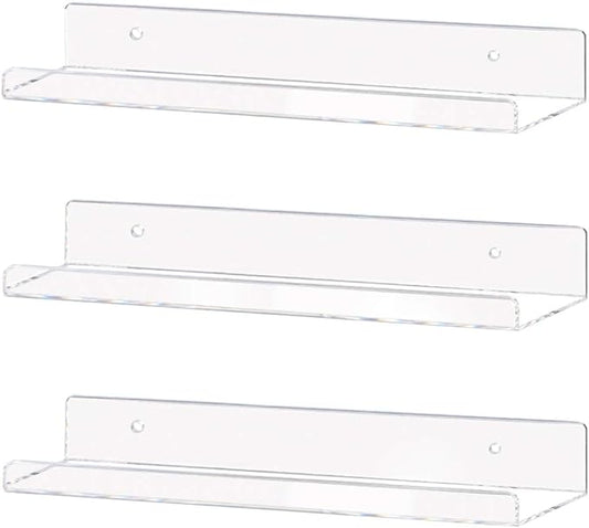 Weiai Clear Acrylic Shelves 15" Invisible Floating Wall Mount Display Bookshelf