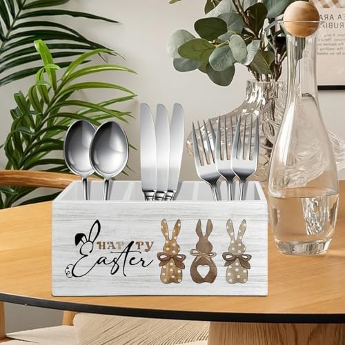 Happy Easter Bunny Decor, Bunny Rabbit Gifts, Bunny Easter Gifts for Women, Funny Pen Pencil Holder Organizer for Desk Accessories, Wooden Box Sign Desk Decor for Home Office Decoration