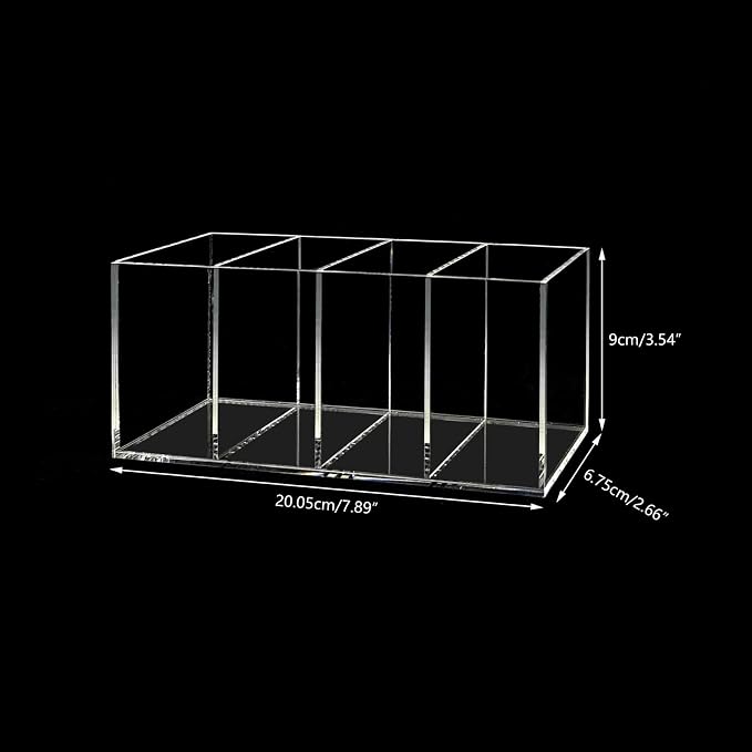 HSYMQ Acrylic Pen Holder 4 Compartments Clear Pencil Holder Organizer Makeup Brush Holder