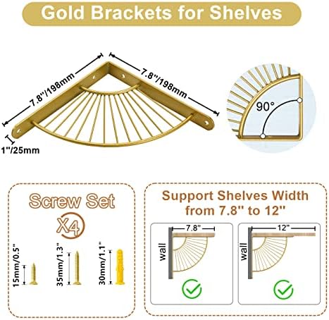 Z METNAL Decorative Shelf Brackets, Brass Metal Shelves Bracket, Wall Decor, Modern Shelving Bracket for DIY Floating Sh