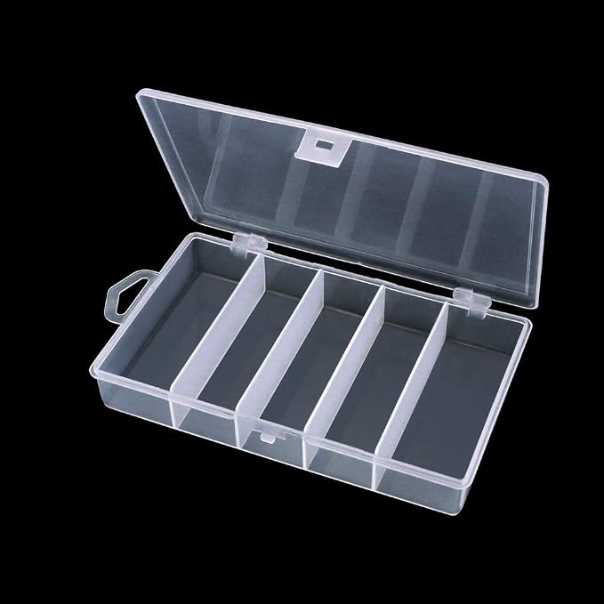 4 Pack 5 Grid Clear Plastic Fishing Tackle Bait Hooks Storage Box,Visible Bead Jewelry Making Findings Utility Organizer Container Case for Jewelry,DIY Crafts(7.1" x 4.3" x 1.2")