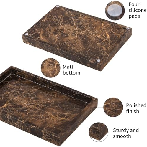 Marble Bathroom Vanity Tray, Dark Brown, 12"x 8" x1.2"