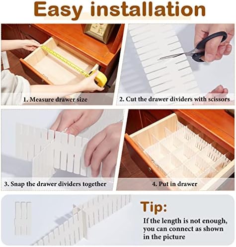 Vesici 80 Pcs Drawer Dividers Adjustable Plastic Organizers Dresser, White