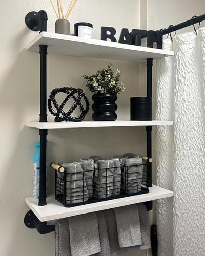 ROGMARS Industrial Pipe Shelving Bathroom Wall Shelves with Towel Bar