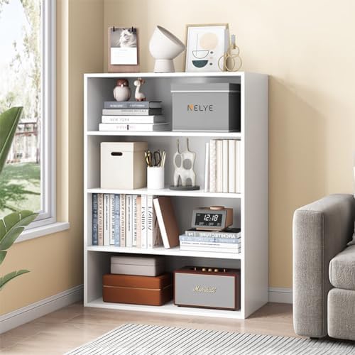 NELYE 4 Tier Open Shelf Bookcase, 23.62" x 9.53" x 41.81" in, White