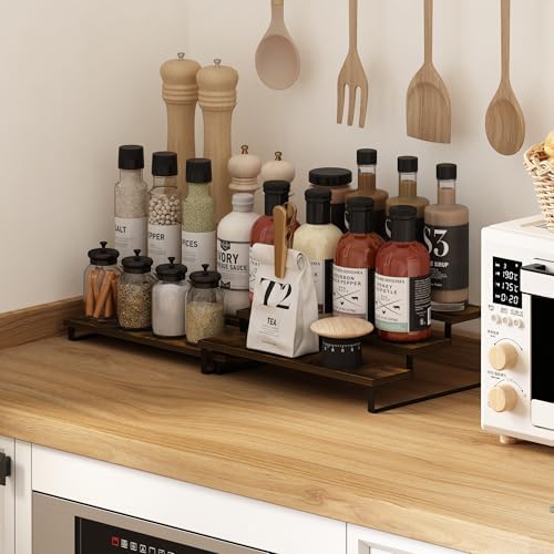 Furinno RAVEL Kitchen Countertop Organizer Set of 2, 3-Tier Counter Shelves, Kitchen Storage, Expandable, Spice Rack, fo