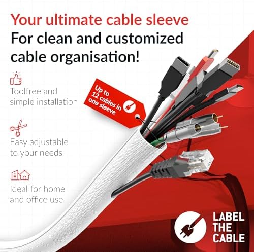 Cable Tube – Self-Closing & cuttable Cable Sleeve – Flexible Cable Channel for Cable Management at desks, PCs, TVs, etc.