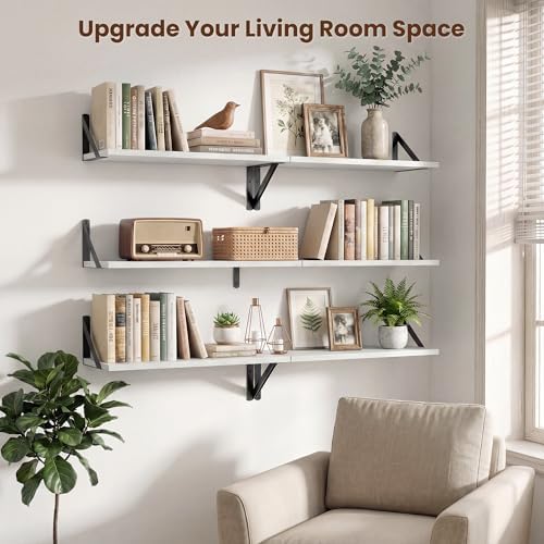 Axeman 20 Inch Floating Shelves, 8 Inch Deep White Wall Shelves Set of 2