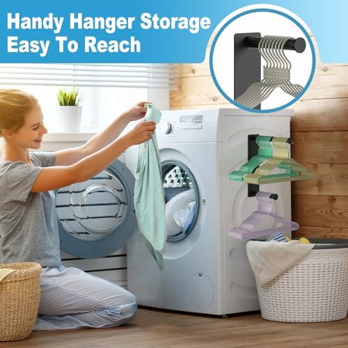 MFTEK Hanger Organizer Stacker, Magnetic Hanger Holder, Extendable Hanger Storage Rack for Washing Machine Closet Laundry Room Organization, Hanger Stand Rack for Adult Kids Velvet Hangers (Black)