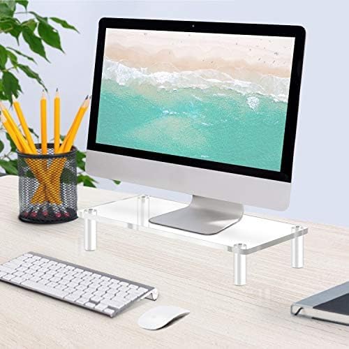 YestBuy Acrylic Monitor Stand Riser, Clear Computer Stand for Laptop, iMac, Pc, Printer, Desktop Ergonomic, Desk Riser W