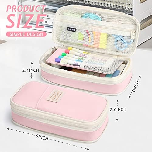 KPX Big Capacity Pencil Pen Case Bag with Zipper Office College School Storage Large Capacity Bag Pouch Holder Box Organizer Colorful (Pink)