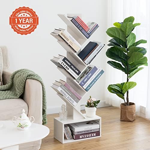 Yoobure Tree Bookshelf, 6 Tier Small Book Shelf Retro Floor Standing Bookcase, Wood Book Storage Organizer Rack, Tall Na
