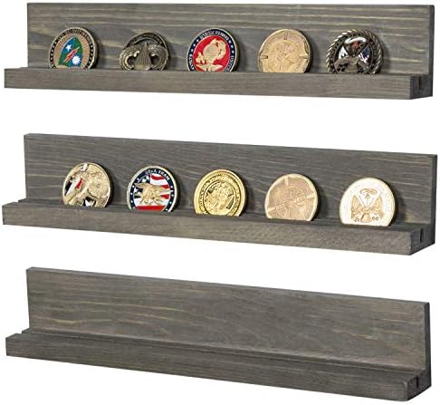 MyGift Set of 3 Wall Mounted Gray Wood Challenge Coin Display Shelves