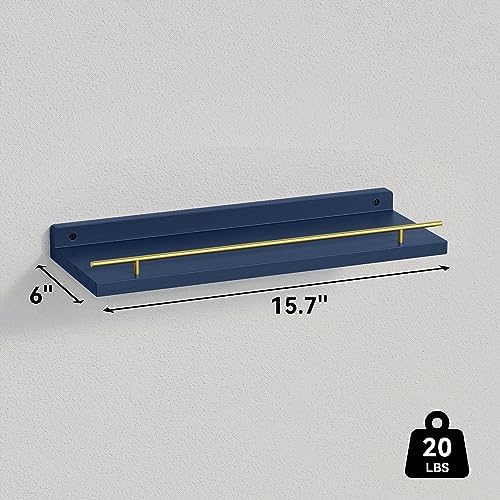WOPITUES Floating Shelves for Wall Decor Set of 3, Gold in Navy Blue