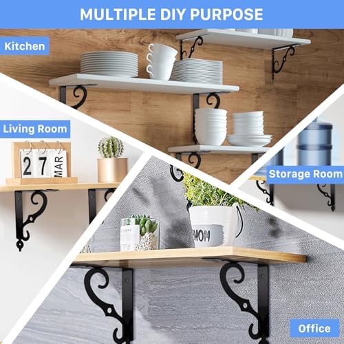 10 Pack Shelf Brackets, 5.4 Inch L Shape Shelf Bracket, Black