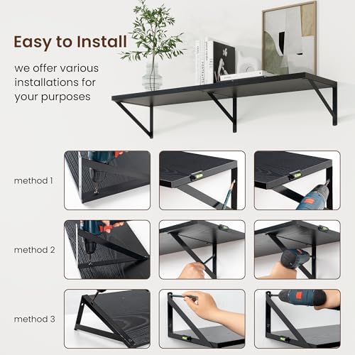 Axeman 30 Inch Floating Shelves, 10 Inch Deep Black Wall Shelves Set of 2