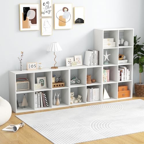 DORTALA 6 Cube Bookcase, Floor Standing Bookshelf with Open Back, Anti-Tipping Kits, Modern Storage Organizer Display Sh