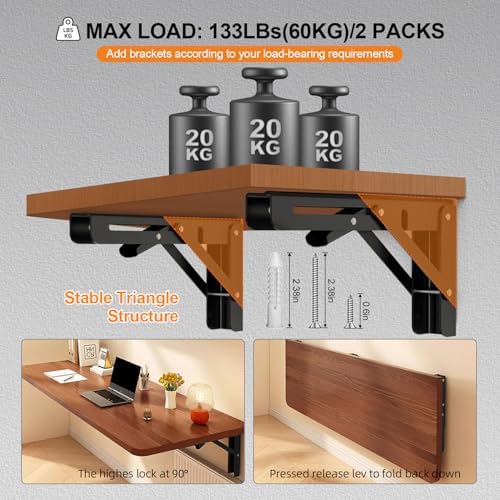 Folding Shelf Brackets 8 inch Foldable Shelf Bracket Heavy Duty Collapsible Shelf Brackets DIY Wall Mounted Fold Down Ta