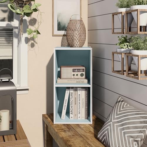 Homes: Inside + Out Apexa 2-Cube Storage Organizer Shelves, Stackable Wood Bookcase Fits Cubby Bins for Organization, Do