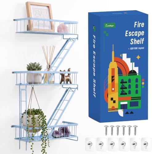 Fire Escape Wall Shelf, NYC Wall Decorative Floating Shelves, Sky Blue