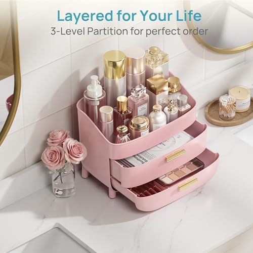 Vtopmart 3-Tier Skincare Makeup Organizer, Pink